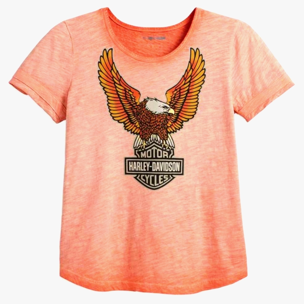 Harley-Davidson® Women's Hometown Scoop Neck Tee, Washed Orange XS NWT